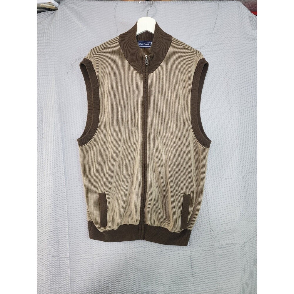 Vtg Paul Fredrick Brown Vest Mens XXL Zip Up 70s Style Y2K Layering Sweater Vest